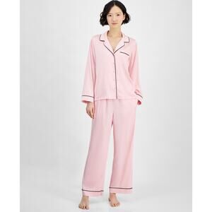I.n.c. Women's 2-Pc Piped-Trim Satin Pajamas Set, - Apple Blossom M